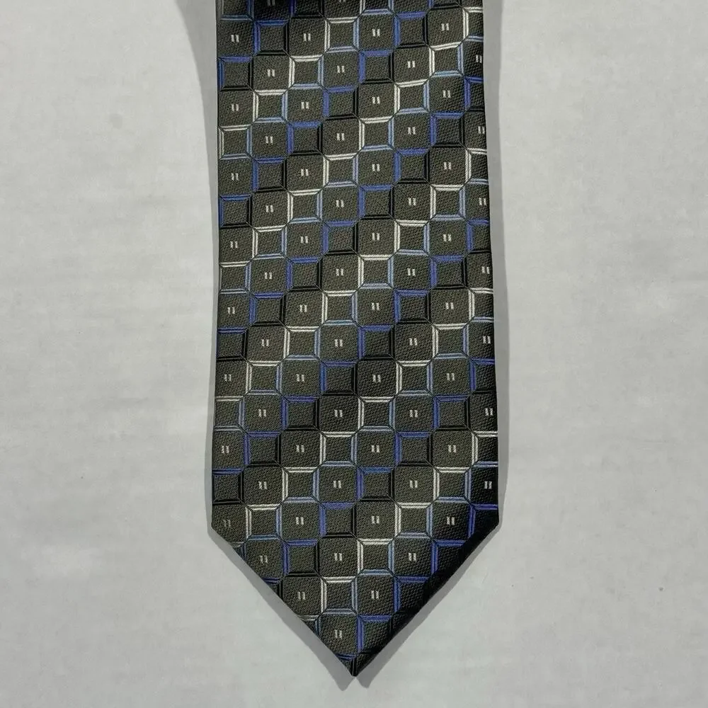 NWT Roberto Villini Men's Necktie Silk Geometric Squares 4